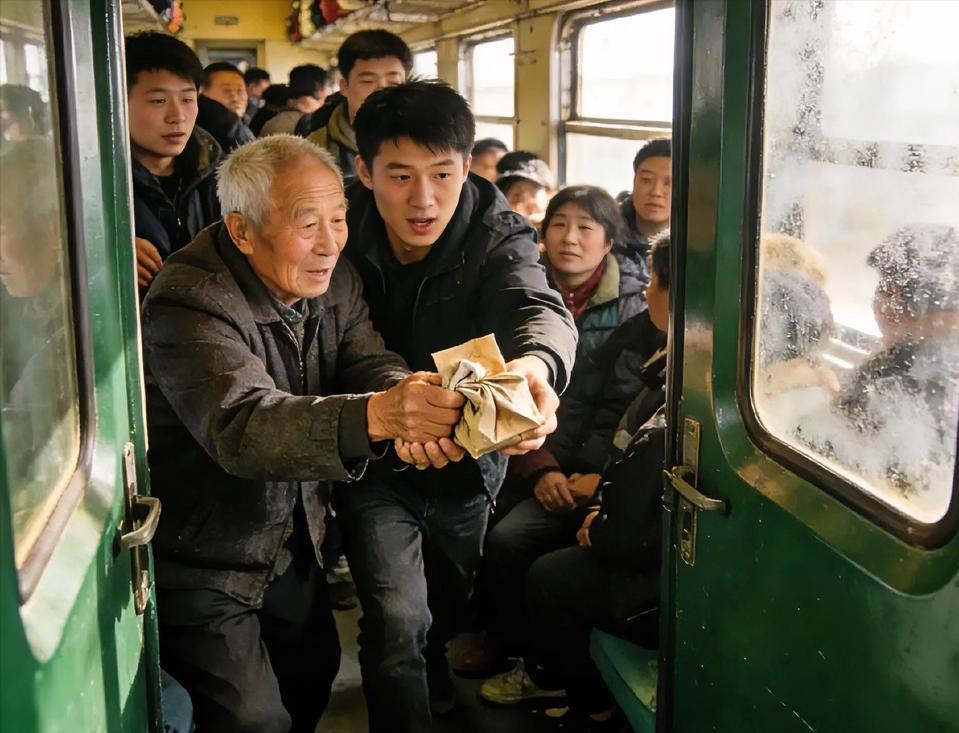 河南一男子在火车上给老人让座，老人临走塞给他一沓钱，谁料，男子展开裹着的纸条一看