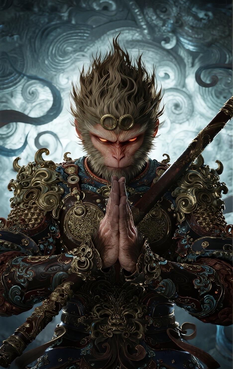 精美壁纸（703）🌈
📝全景仰视视角下，悟空仅露头部与手部，立体精致，轮廓分