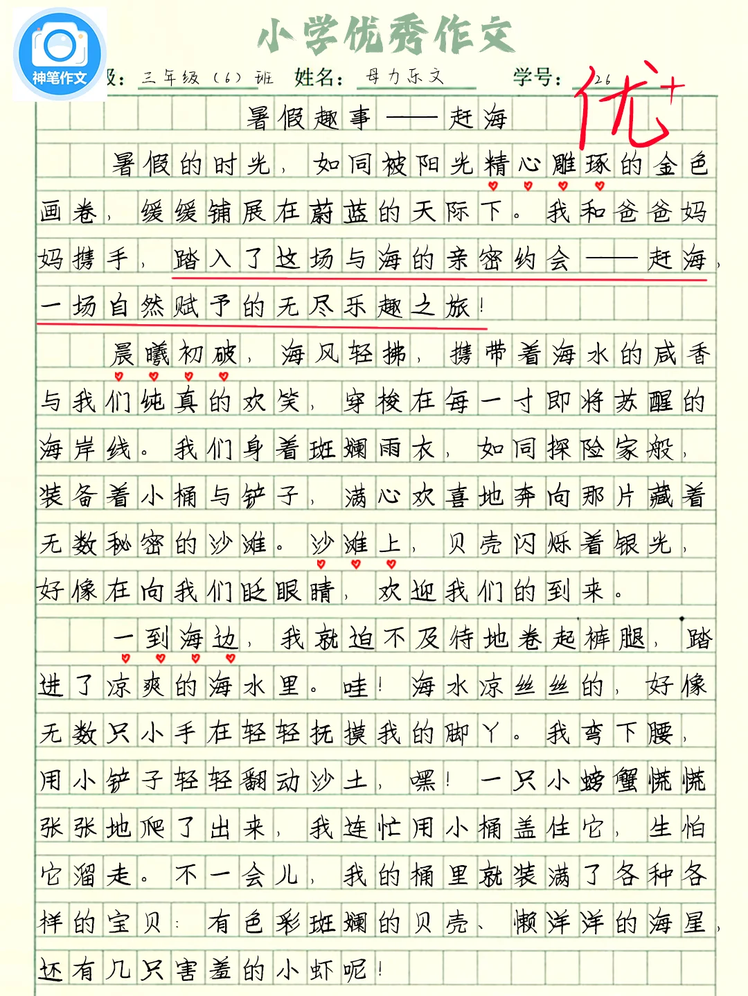 🎉小学作文开挂《暑假趣事赶海》神笔批改