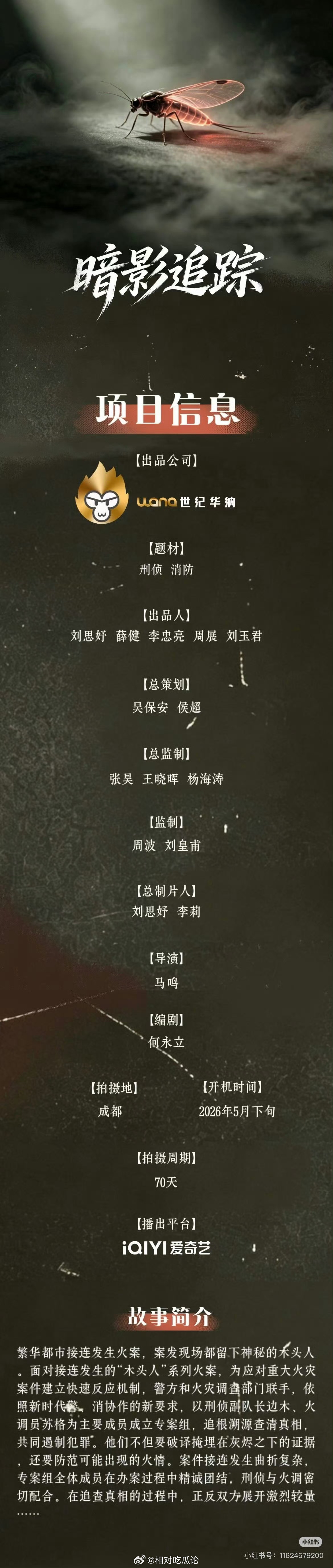 🥝A级制作《暗影追踪》已保密开机主演：张佳宁、聂远 