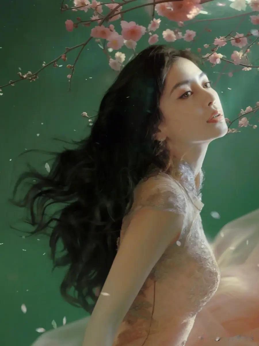 angelababy在个人社交账号晒出了一组年后复工写真照，身穿浅色刺绣旗袍，美