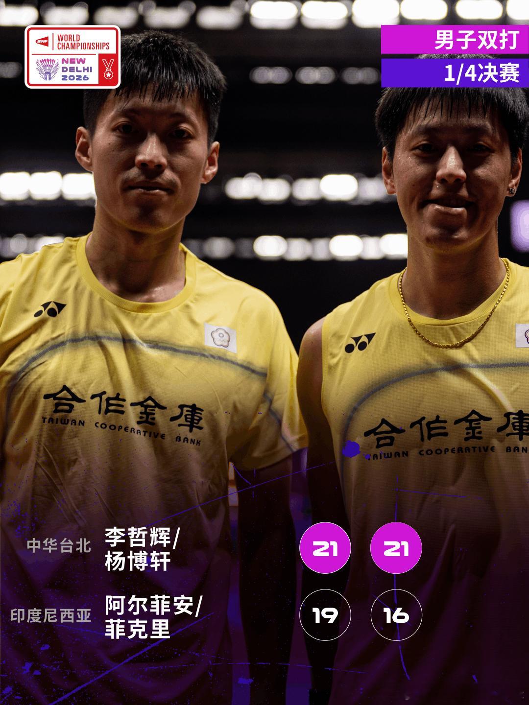 2026年羽毛球世锦赛 1/4决赛赛况🔥李哲辉/杨博轩2-0阿尔菲安/菲克里李