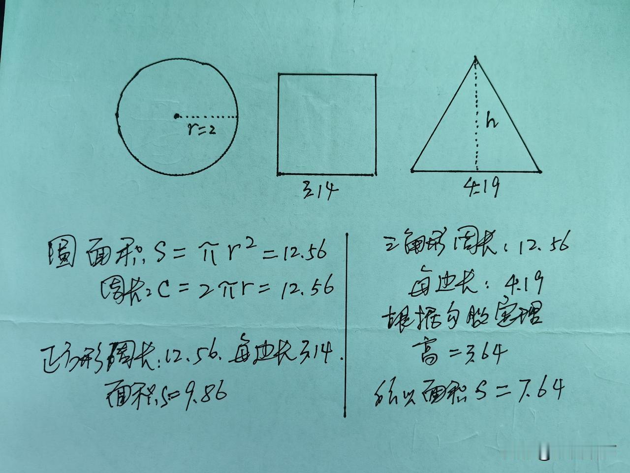一条绳子，长度固定，用它围成三角形、正方形、圆形，面积是否相等？

早上突发奇想