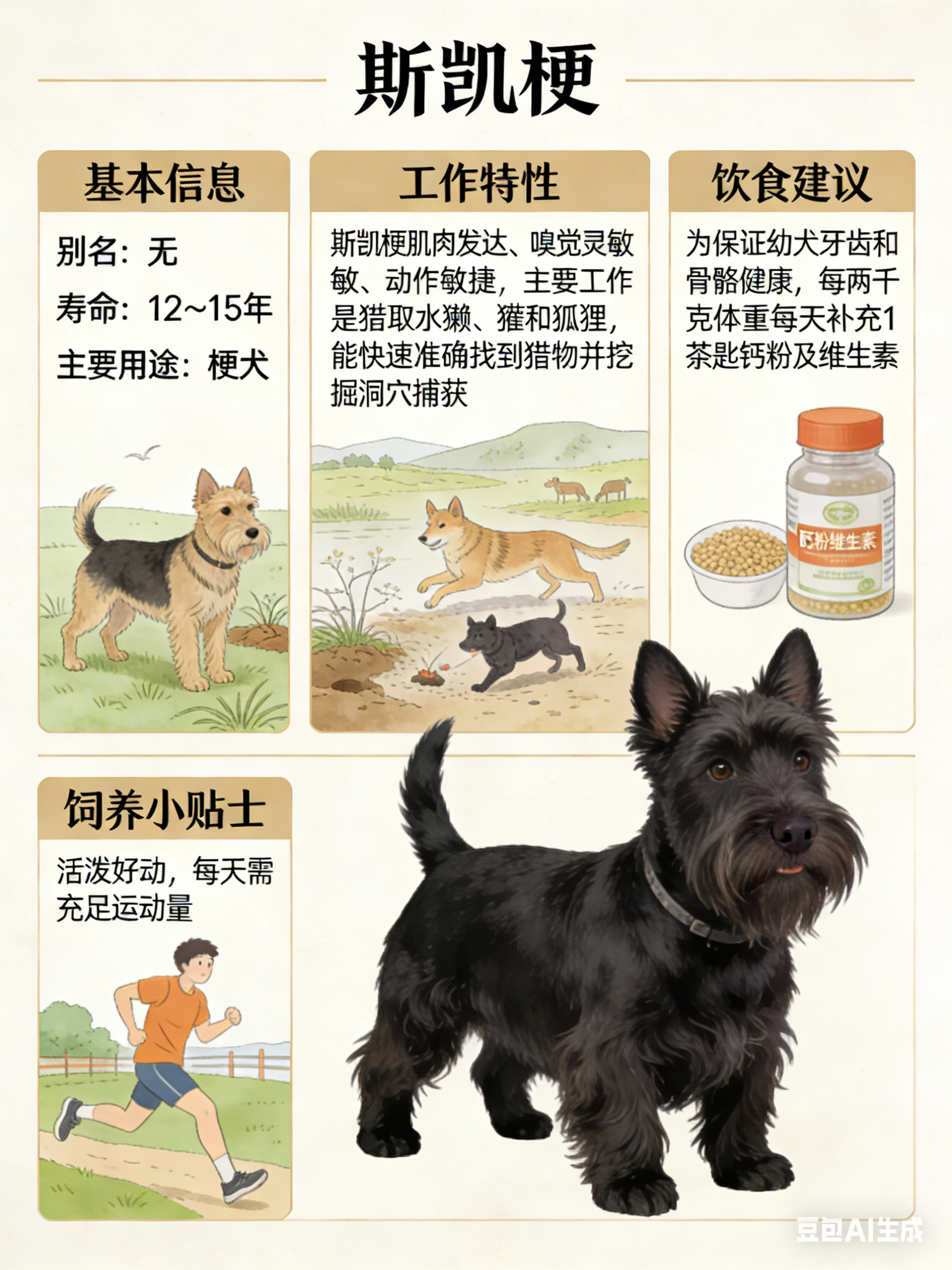 我AI的动物 斯凯梗别名：无寿命：12～15年主要用途：梗犬斯凯梗在当地的主要工