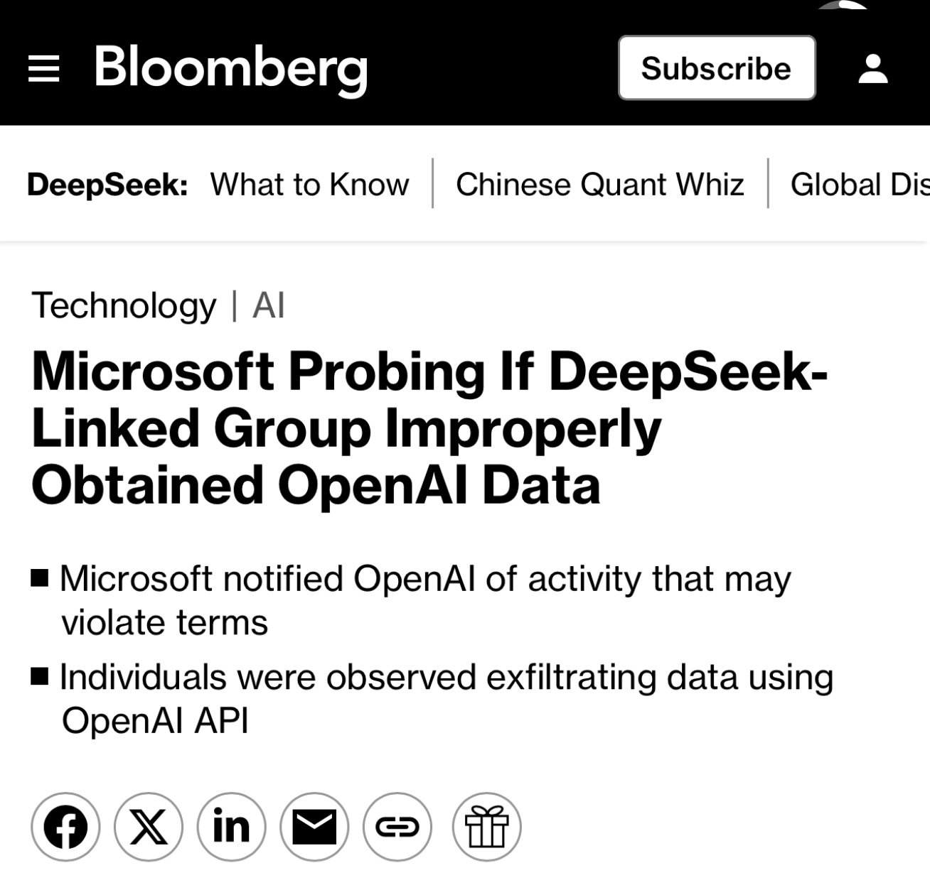 微软和OpenAI昨天对Deepseek的训练数据开启审查，大概意思就是暗指De