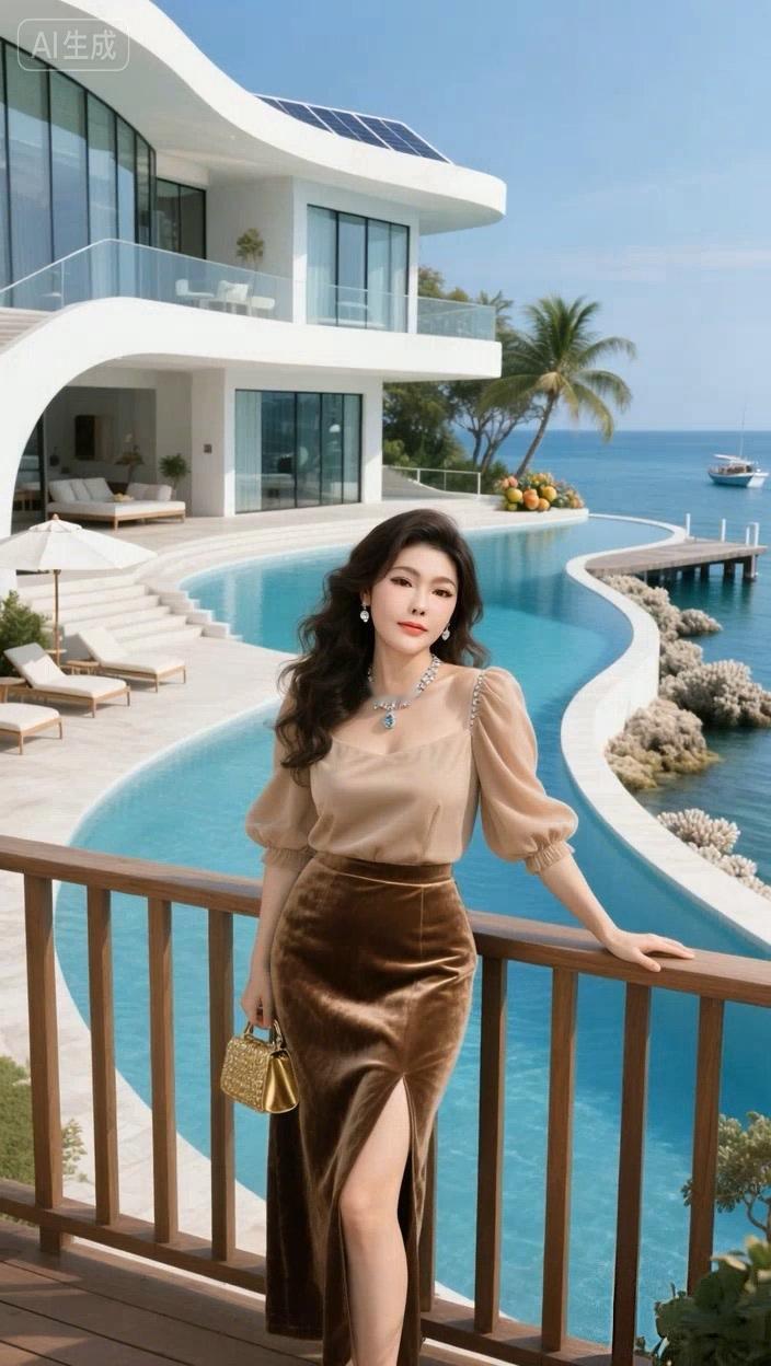 七绝●望穿秋水/新韵  

廊台海畔赏风光，
碧水炎阳耀亮房。
一望无边边际远，