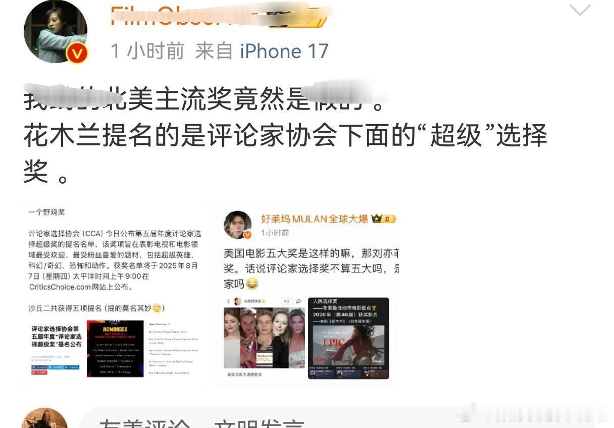 评论家选择奖动作类最佳女主角提名，好莱坞主流奖，关内娱什么事，你以为你粉的是好莱