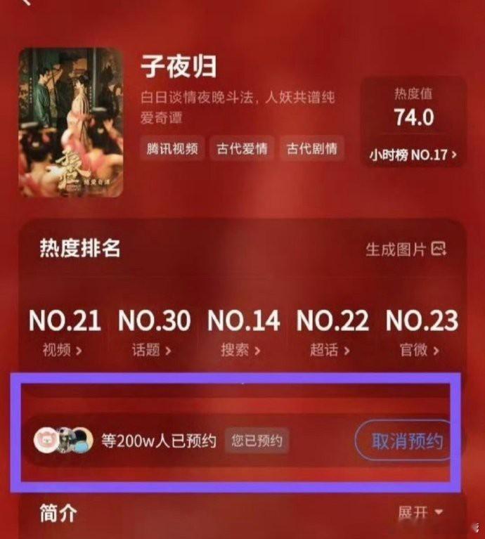 许凯、田曦薇主演的《子夜归》站内预约已突破200万，你期待这部剧吗？[送花花] 