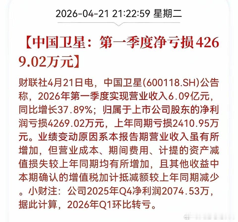 30万股东彻底慌了！3倍商业航天龙头中国卫星一季度业绩暴雷，周三会一字跌停？商业