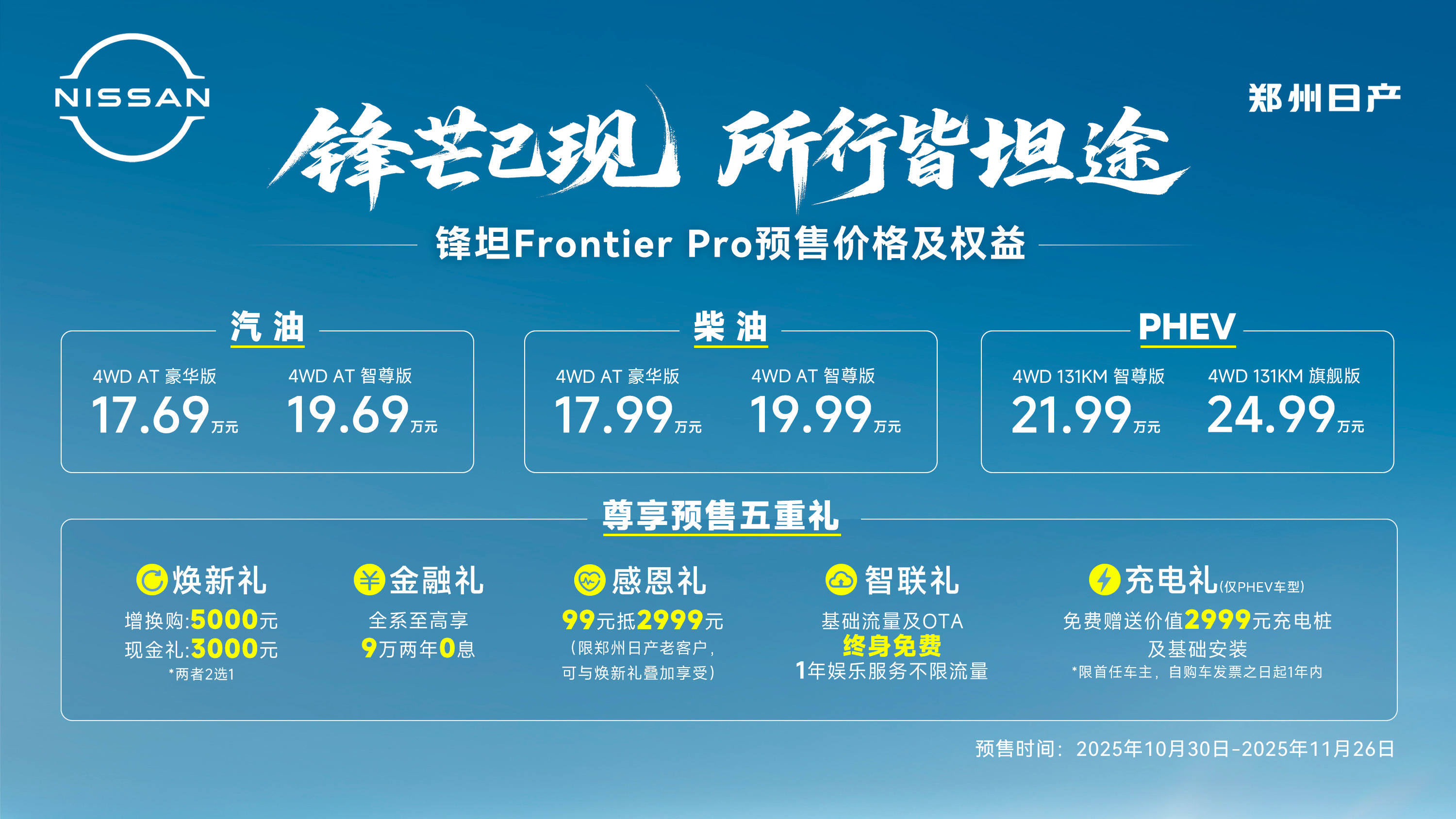 郑州日产Frontier Pro正式开启预售，6款配置可选！锋坦Frontier