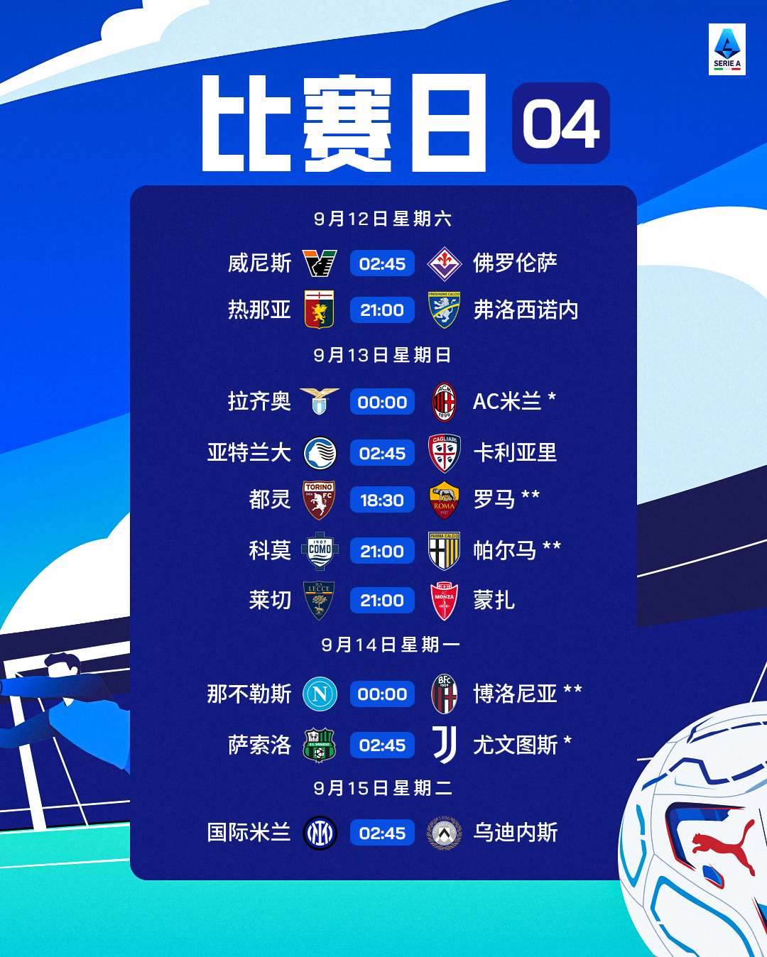 🌟 2026/27赛季意甲联赛💎前五轮开球时间确定*若尤文图斯在2026年9