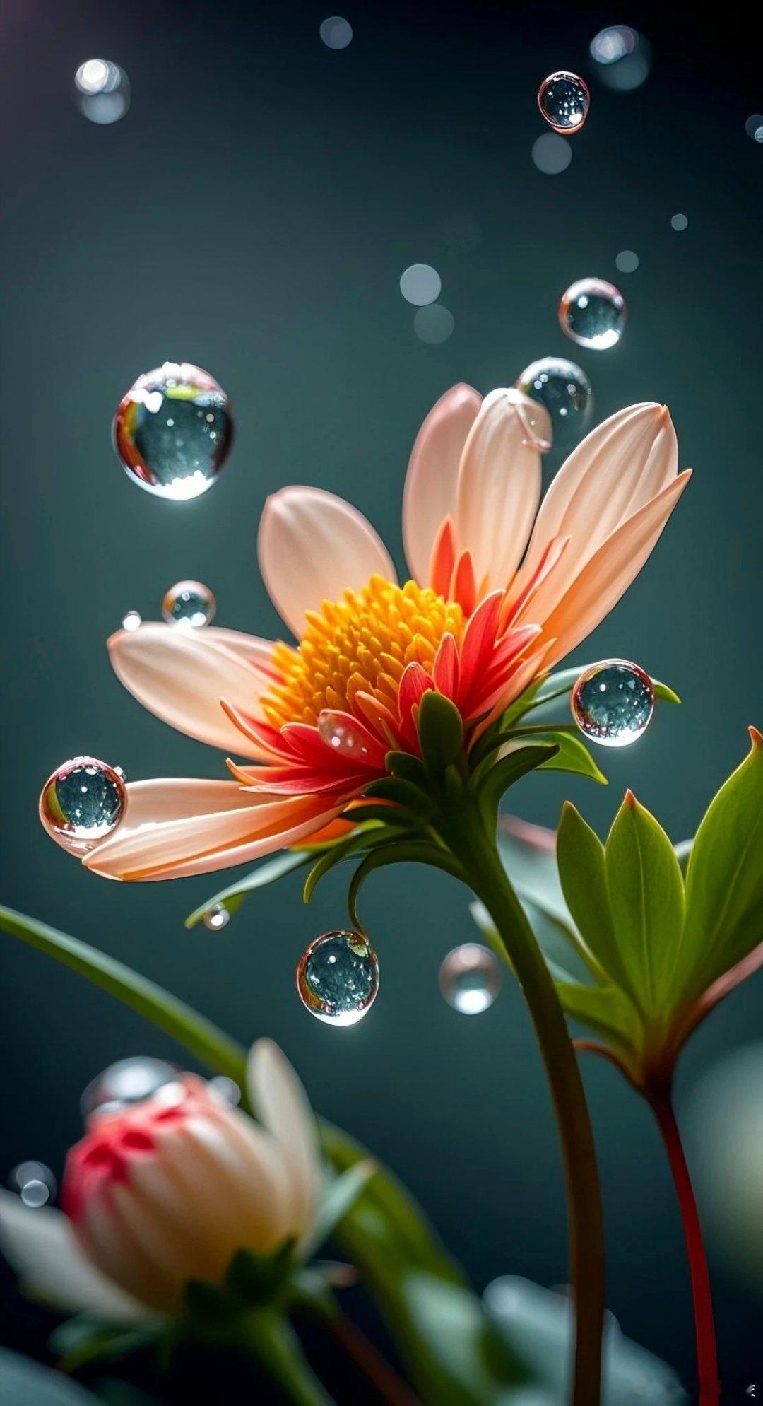水珠花瓣治愈系壁纸 