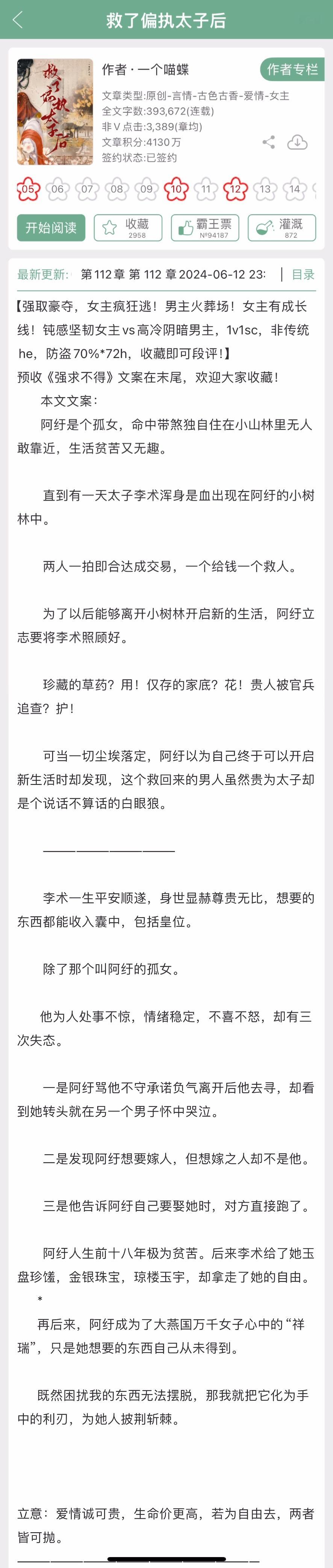 📪【姐妹推文】📖《救了偏执太子后》by一个喵蝶▫️坚韧女主vs阴暗男主，强取