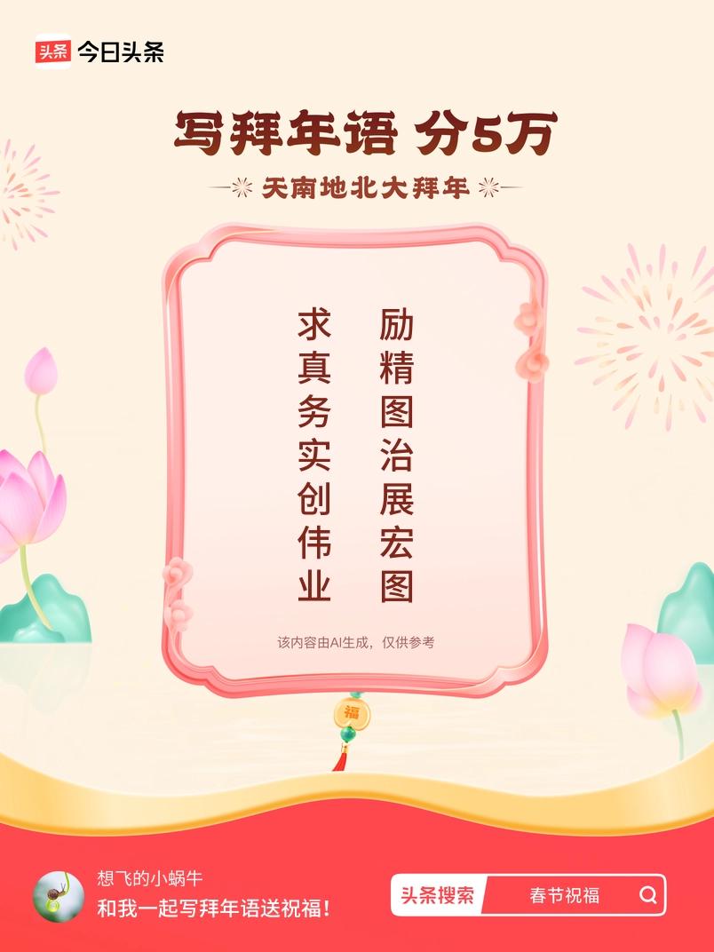 写拜年语送祝福新春拜年送祝福！我的祝福是：“求真务实创伟业，励精图治展宏图”！快