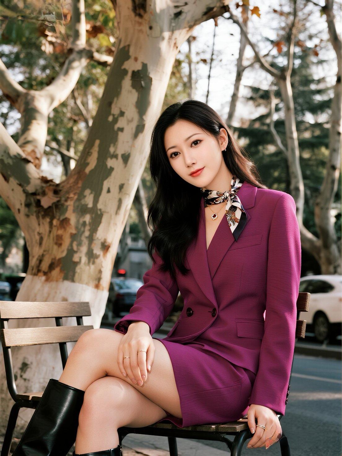 优雅紫西装穿搭，都市女性风范