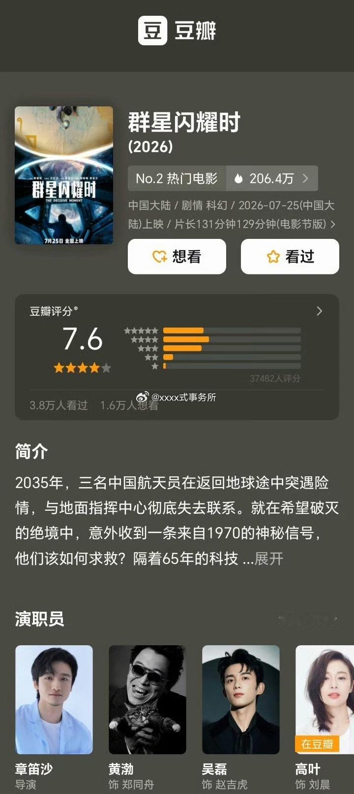 黄渤，吴磊，高叶，孙阳主演的电影《群星闪耀时》豆瓣开分7.6，你觉得高了还是低 