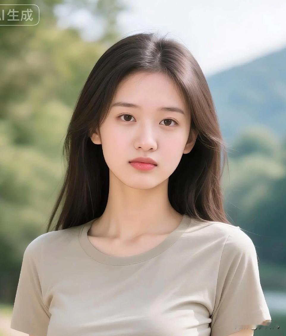 青山叠翠，湖水如镜，她立在岩边，风掠过发梢，与自然融为一体，成了山水间最灵动的一