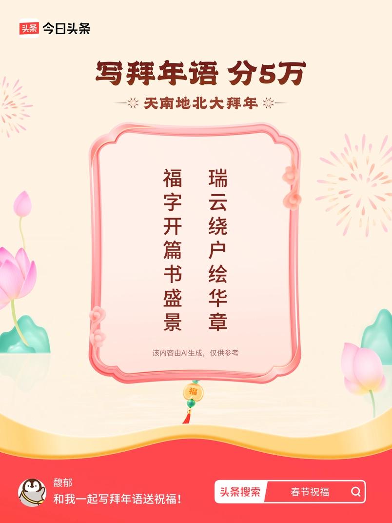 写拜年语送祝福新春拜年送祝福！我的祝福是：“福字开篇书盛景，瑞云绕户绘华章”！快