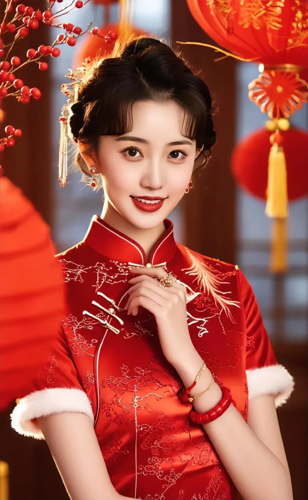 红衣佳人笑语盈盈，喜气洋洋闹新春！古雅红装俏新娘 一身红装喜佳人