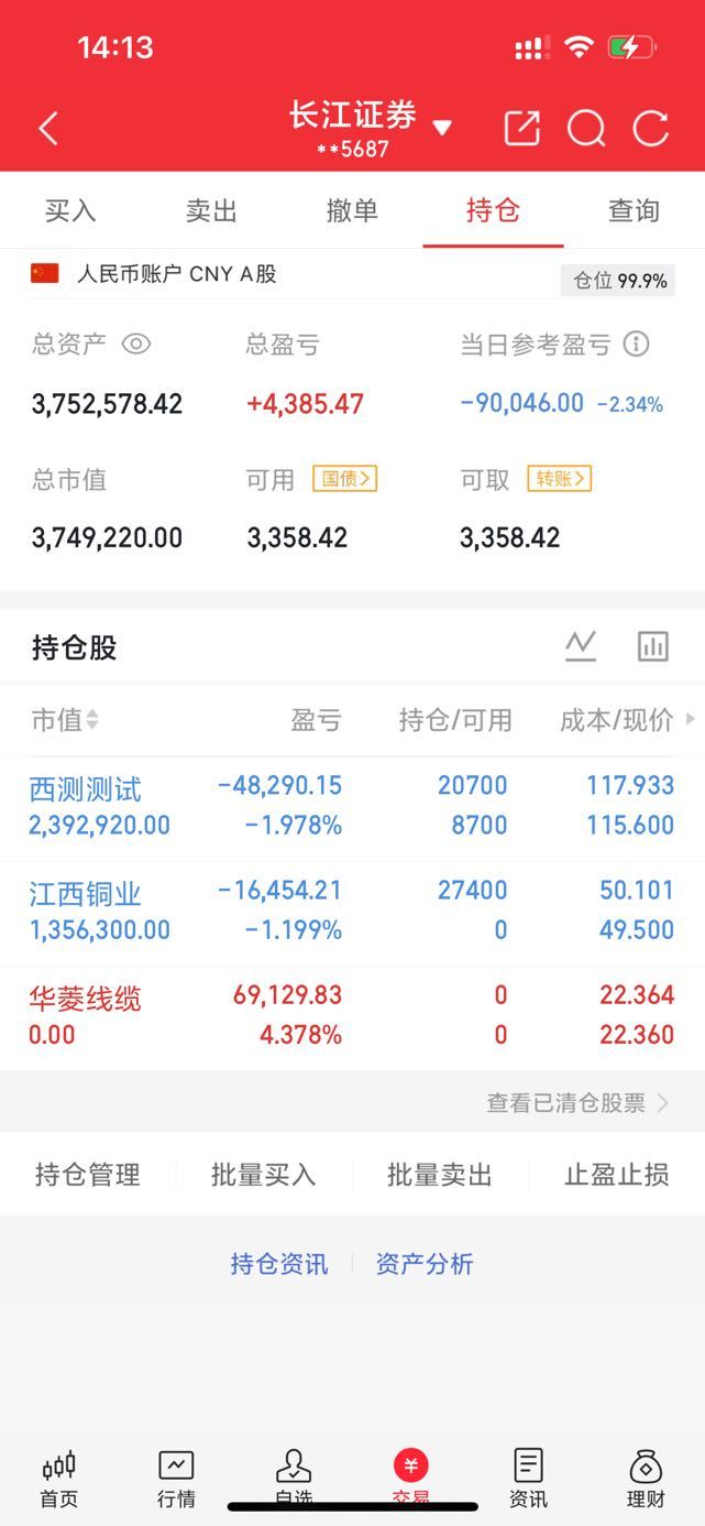 今天补仓西测测试买入江西铜业西测测试明天看情况决定要不要跑 