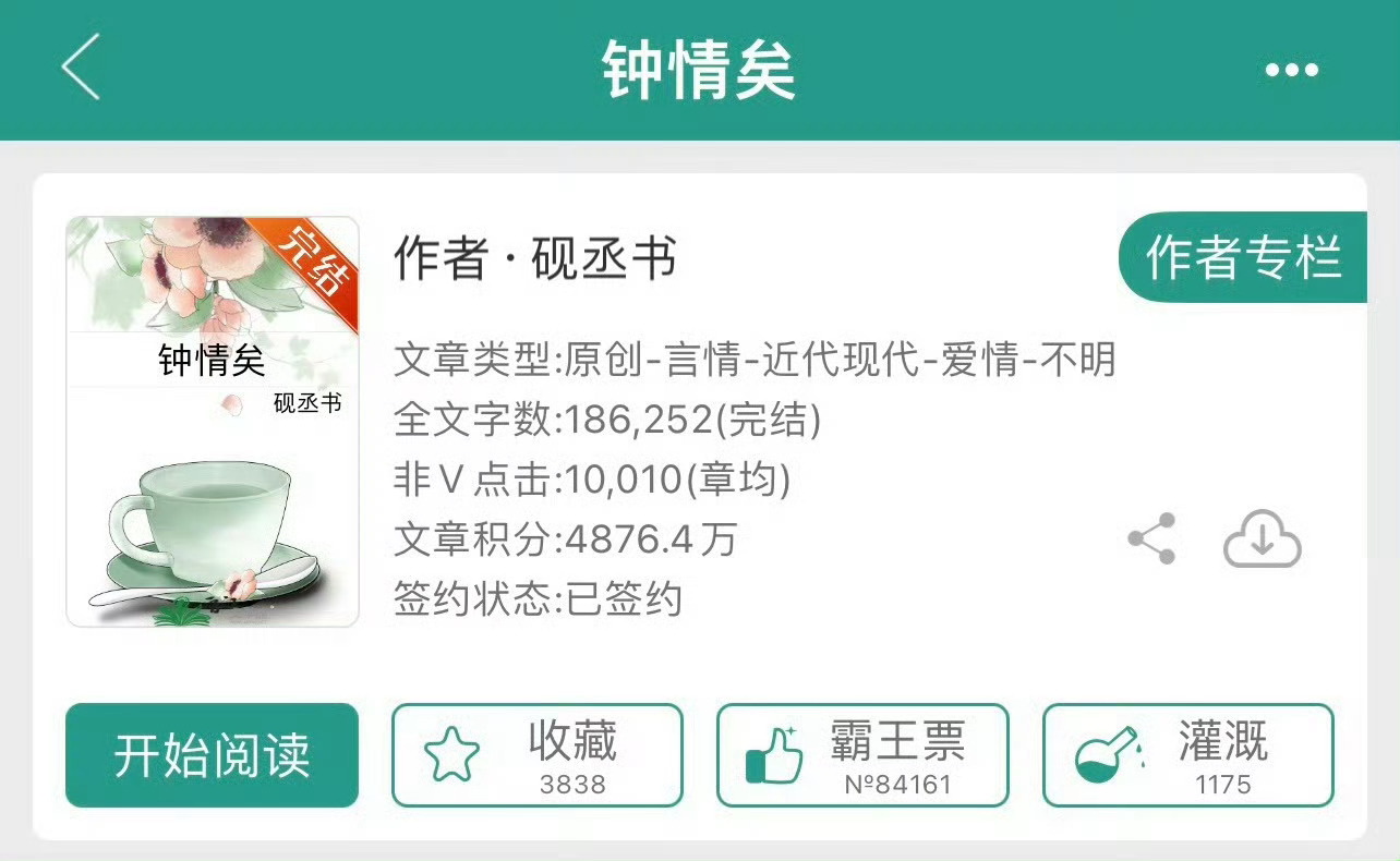 小说推荐：《钟情矣》 作者:砚丞书简评：清冷女下属vs斯文败类总裁，男强女强，职