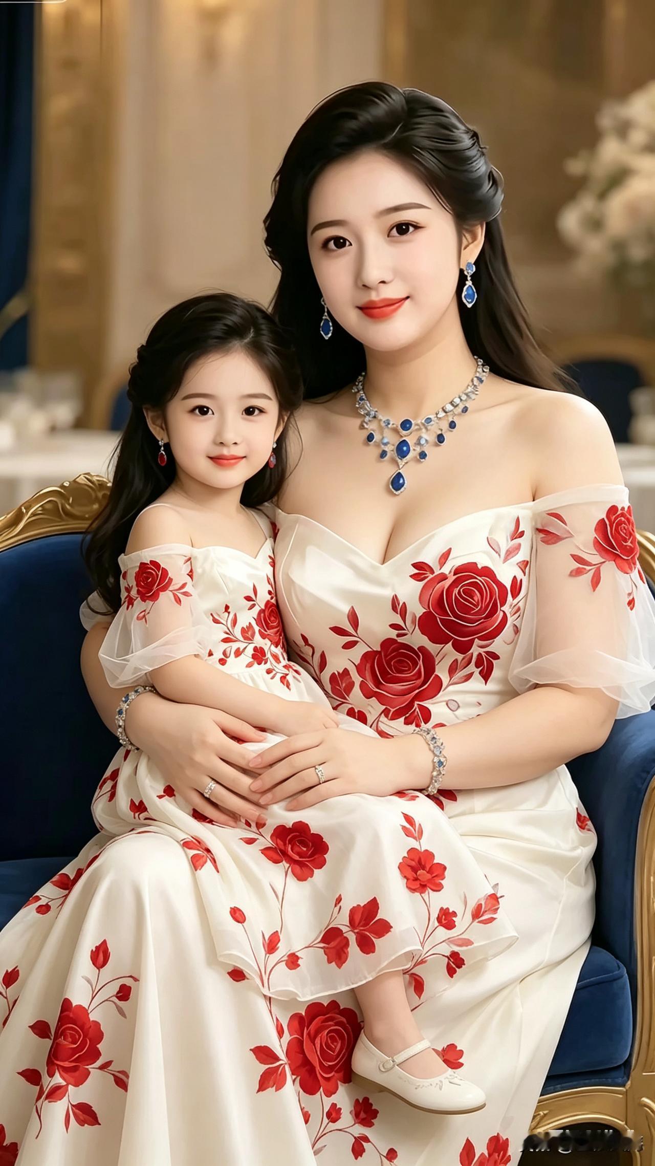 《观母抱幼子图》
鬓畔花影映春衫，怀拥娇儿笑貌憨。
眉眼盈盈如复制，鼻唇袅袅若同