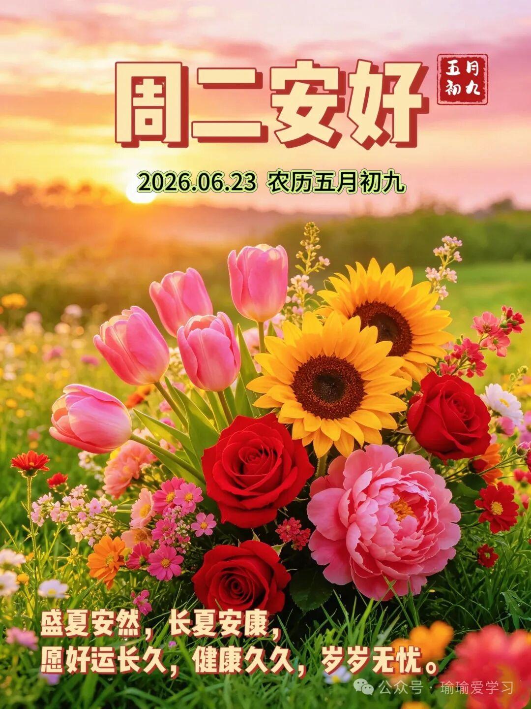 早安吉祥，周二安好，五月初九，愿健康长久，福气长久，平安长久