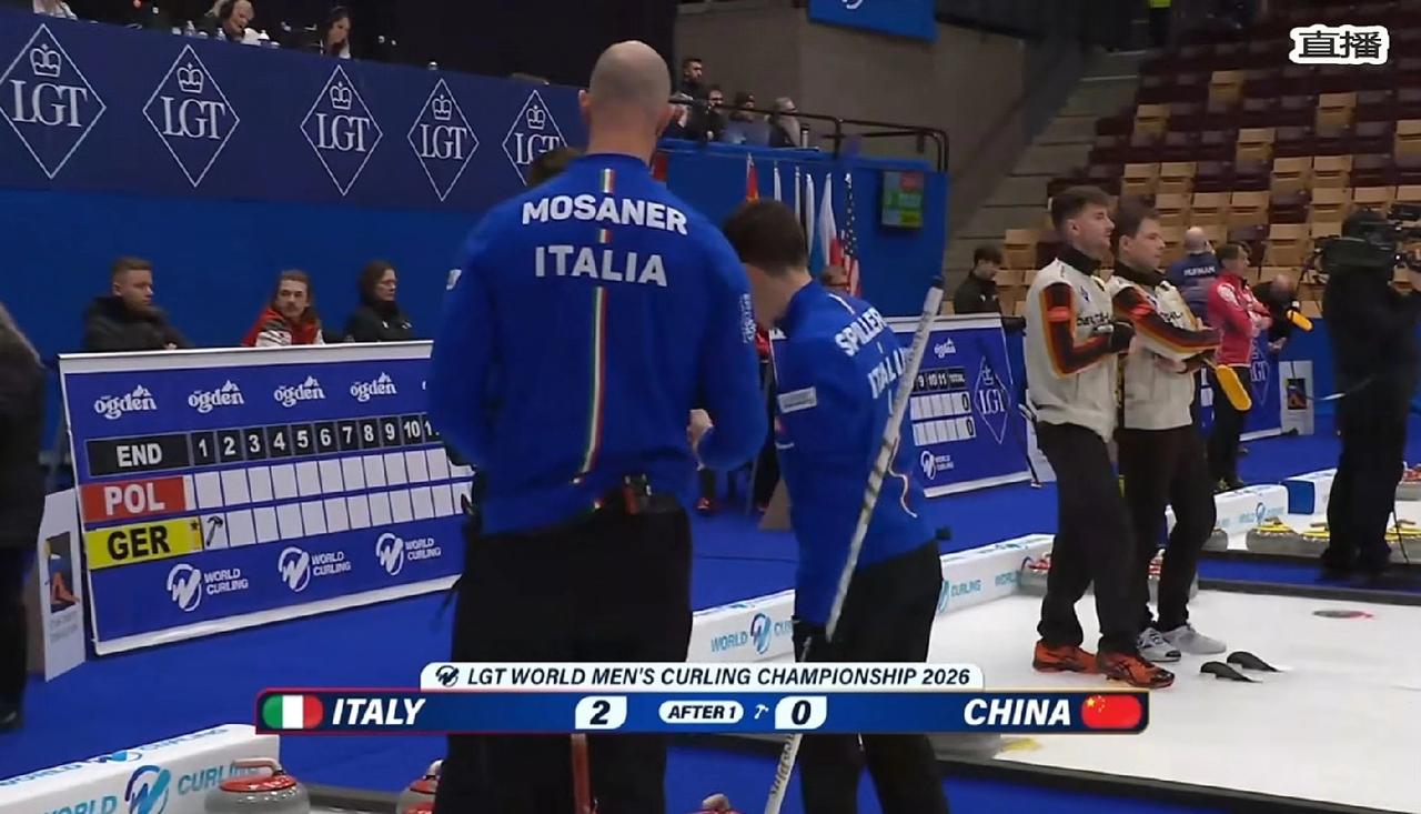中国男子冰壶队 2-2 意大利队
3月30日9点，2026男子冰壶队世锦赛中国队
