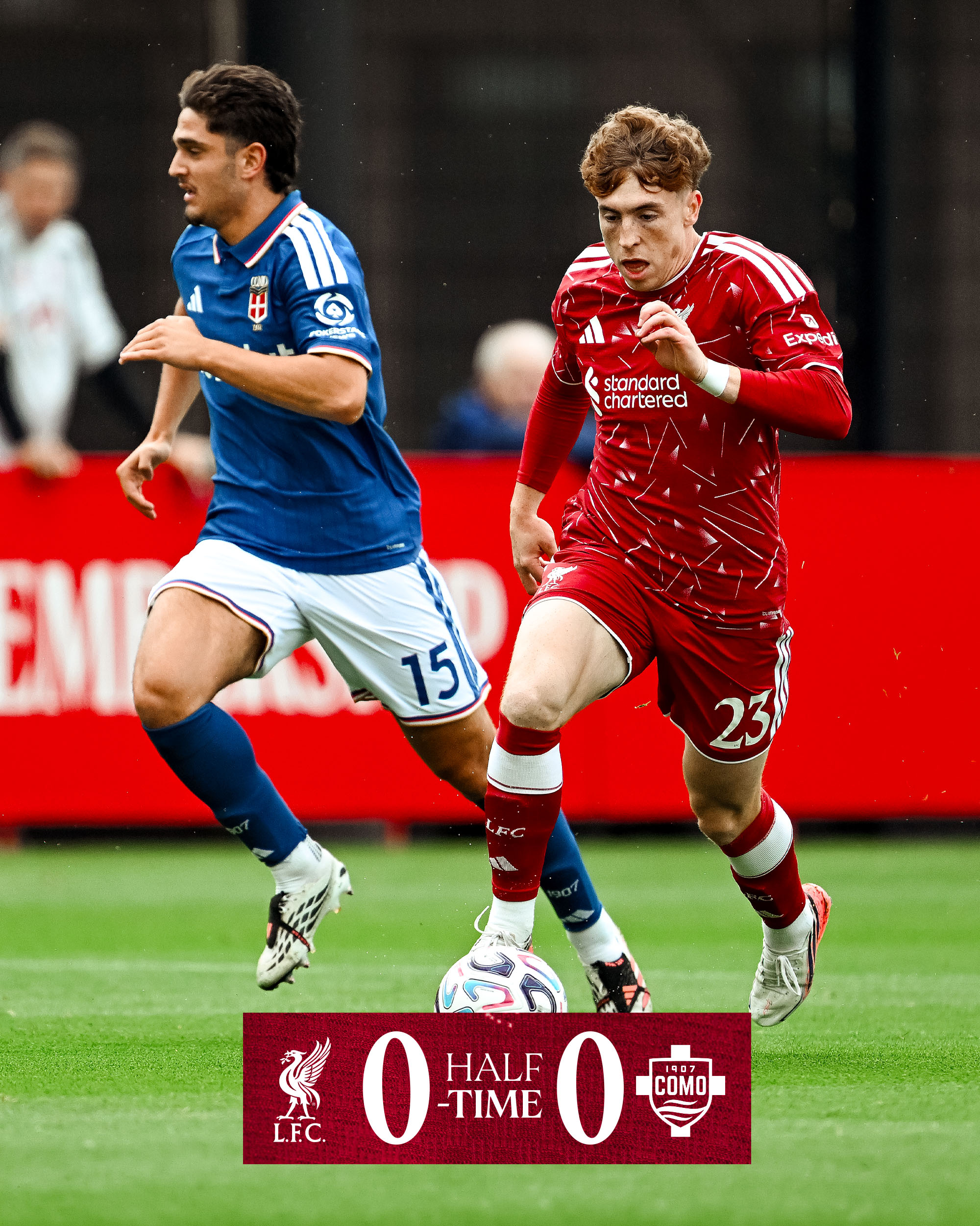 半场比赛结束，我军0-0暂平科莫利物浦vs科莫LFC季前赛利物浦