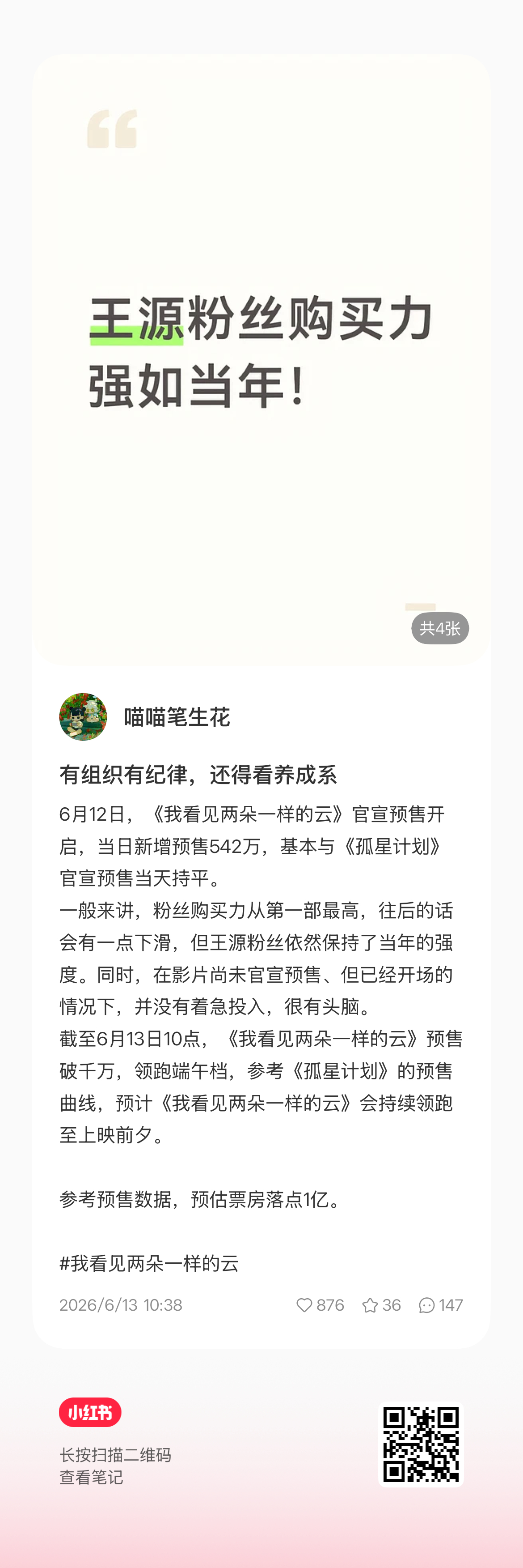 这篇推流好快呀 可以来加🔥一下王源我看见两朵一样的云