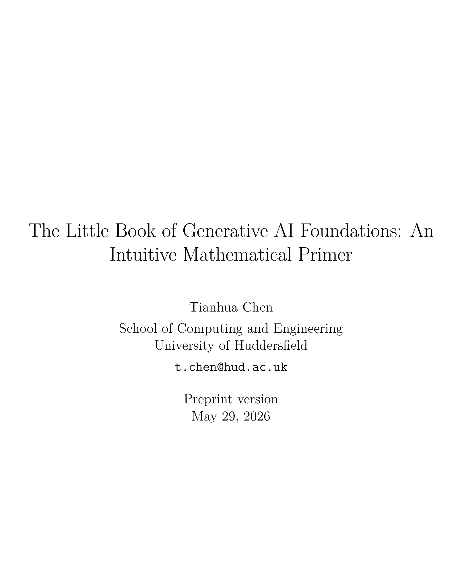 电子书《生成式人工智能基础小书：直观的数学入门》地址：arxiv.org/abs