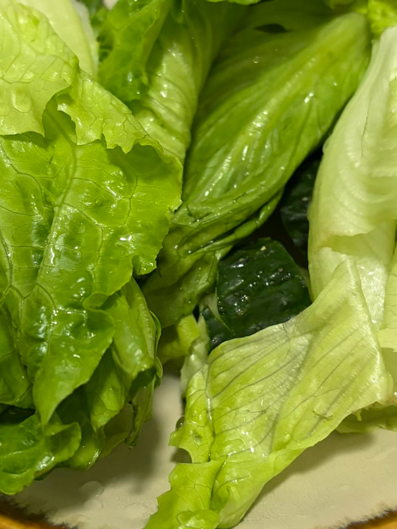 晚餐来了半盒盐焗鸡➕小黄瓜一根➕半颗生菜 