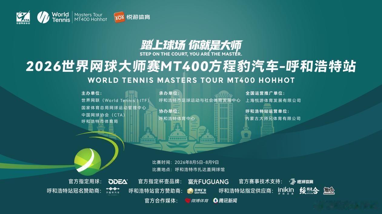 呼和浩特好玩不？2026世界网球大师赛MT400方程豹汽车-呼和浩特站将于8月5