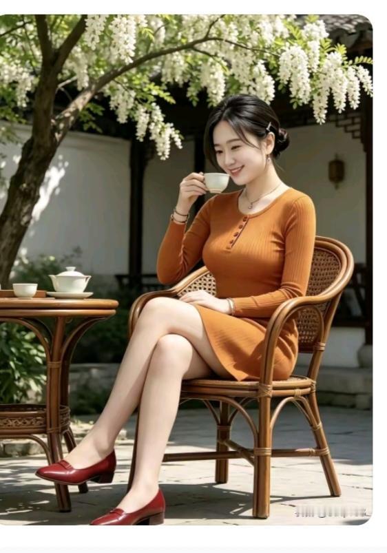 品茶
图中画面真给力；
一个美女在喝茶；
屋外小院环境美；
槐树花开满枝头；
小