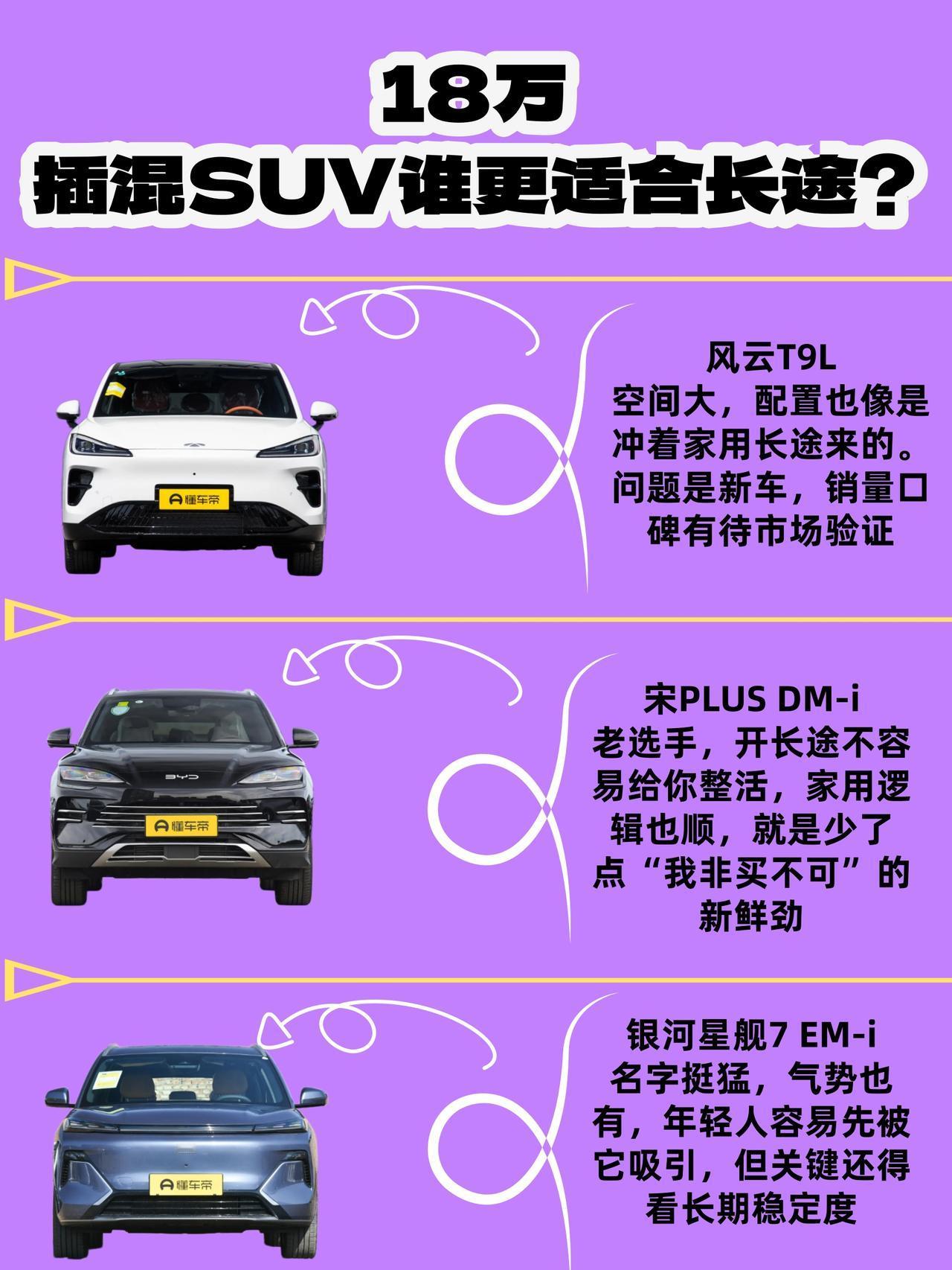 18万，风云T9L、宋PLUS DM-i、银河星舰7 EM-i，插混SUV谁更适