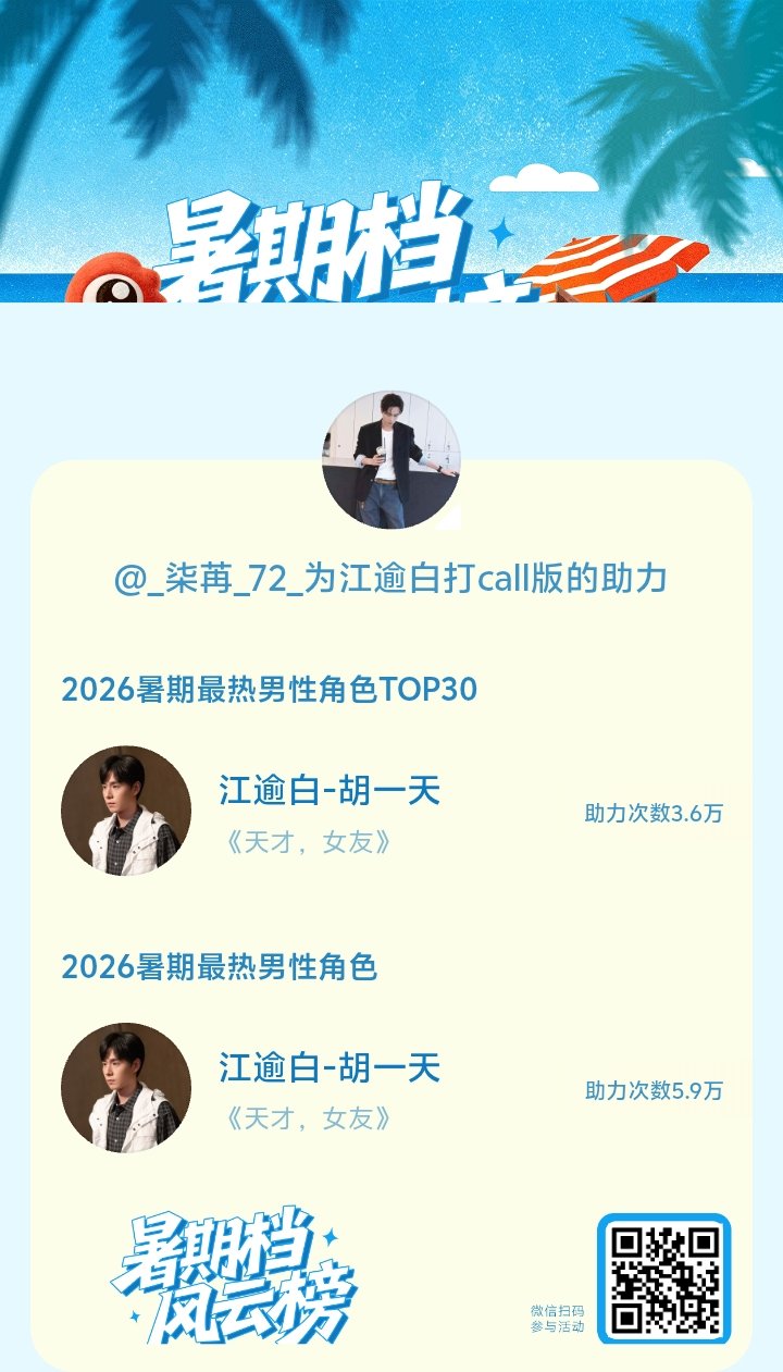 【暑期档风云榜】活动进行中，快来助力他成为今夏最热！2026暑期最热男性角色 暑