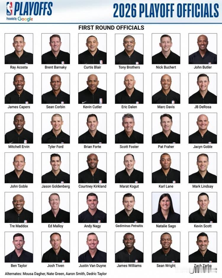 NBA季后赛首轮裁判大名单：福斯特领衔 1名女裁判入选

北京时间4月14日，N