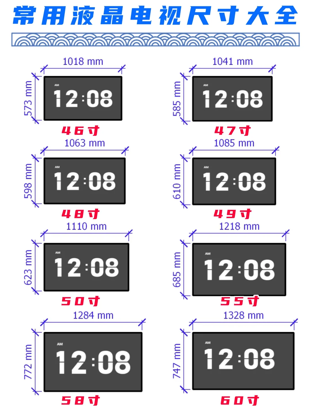 常用液晶电视尺寸大全，赶紧收藏起来吧