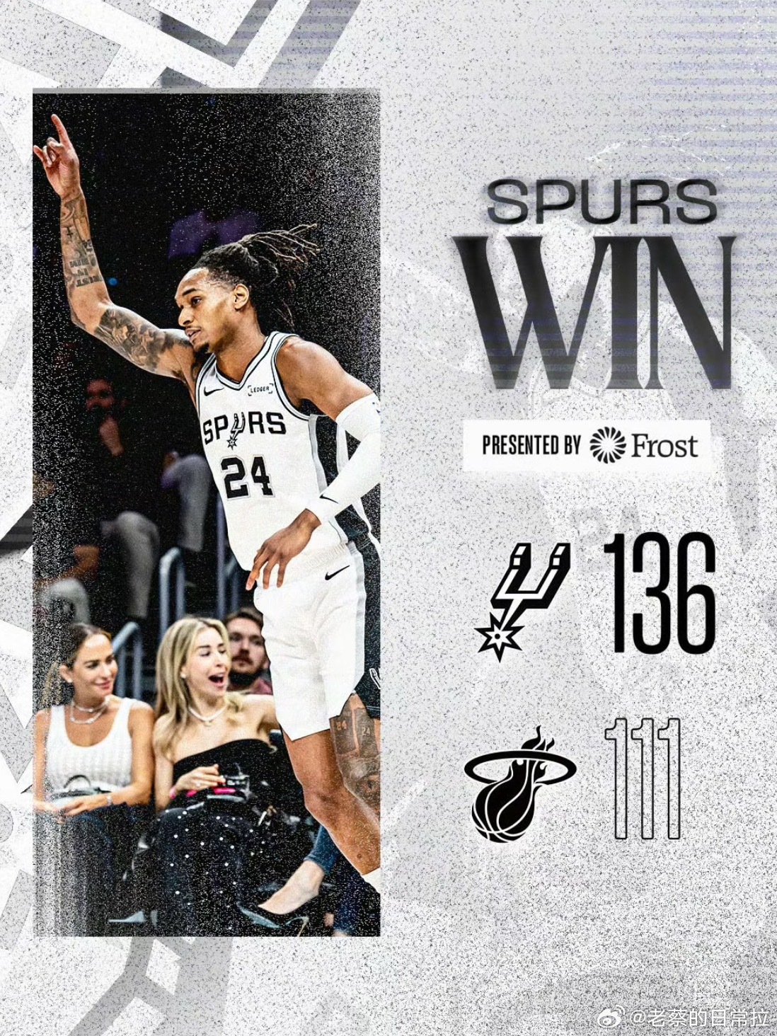 马刺vs热火 马刺136-111大胜热火，豪取6连胜！文班亚马26分15板5帽统