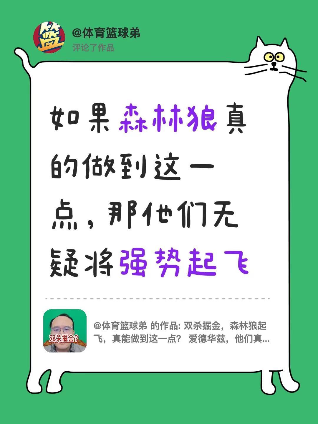 我评论了@体育篮球弟 的作品：如果森林狼真的做到这一点，那他们无疑将强势起飞