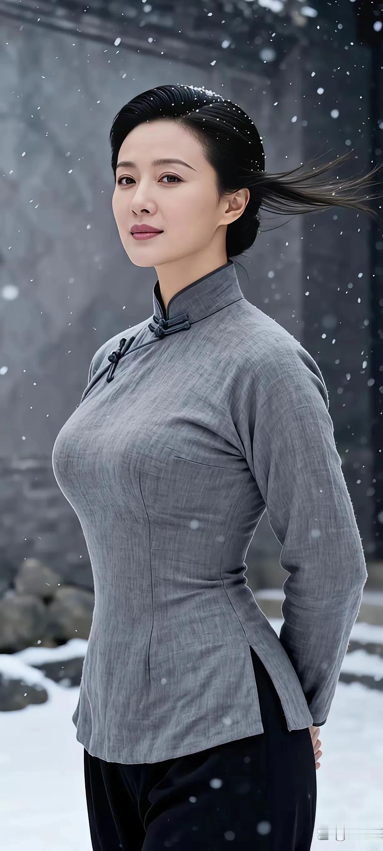 雪中漫步，优雅东方韵味