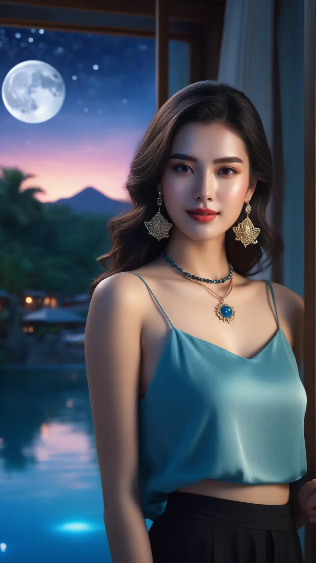 美女壁纸。窈窕淑女，盈尺流水。采莲不如，涉波自比。丰满莹润的中式美女