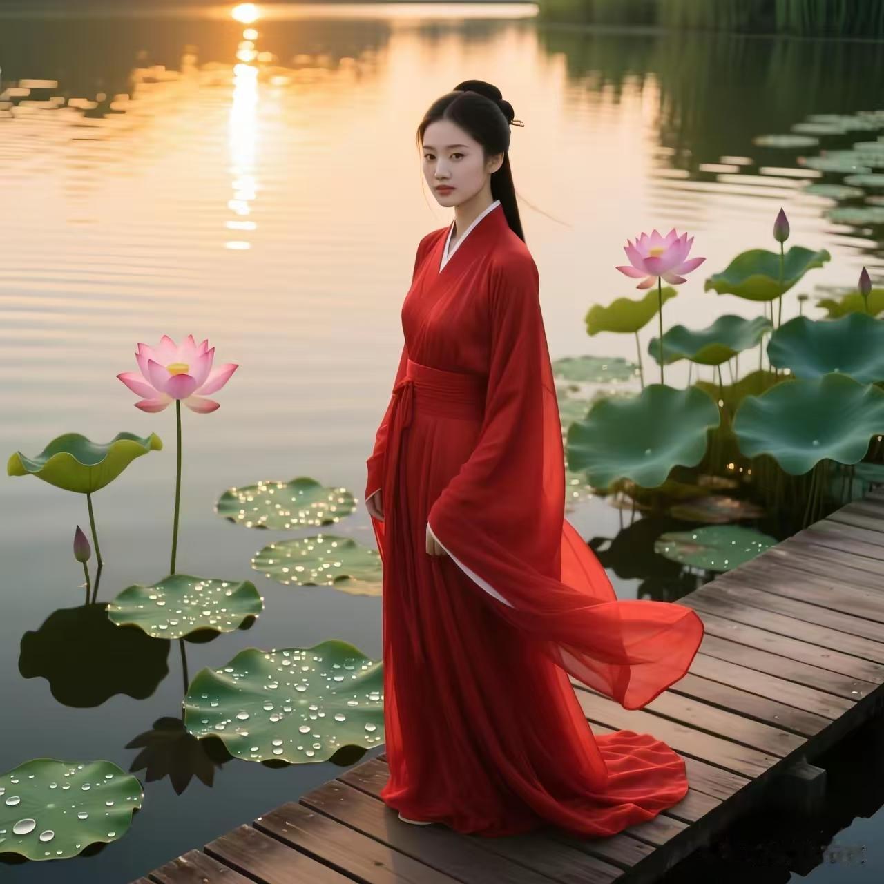 捣练子·新荷
烟水静，艳红妆。
风渡横塘暗送香。
翠叶凝珠承晚照，
一池清艳映斜