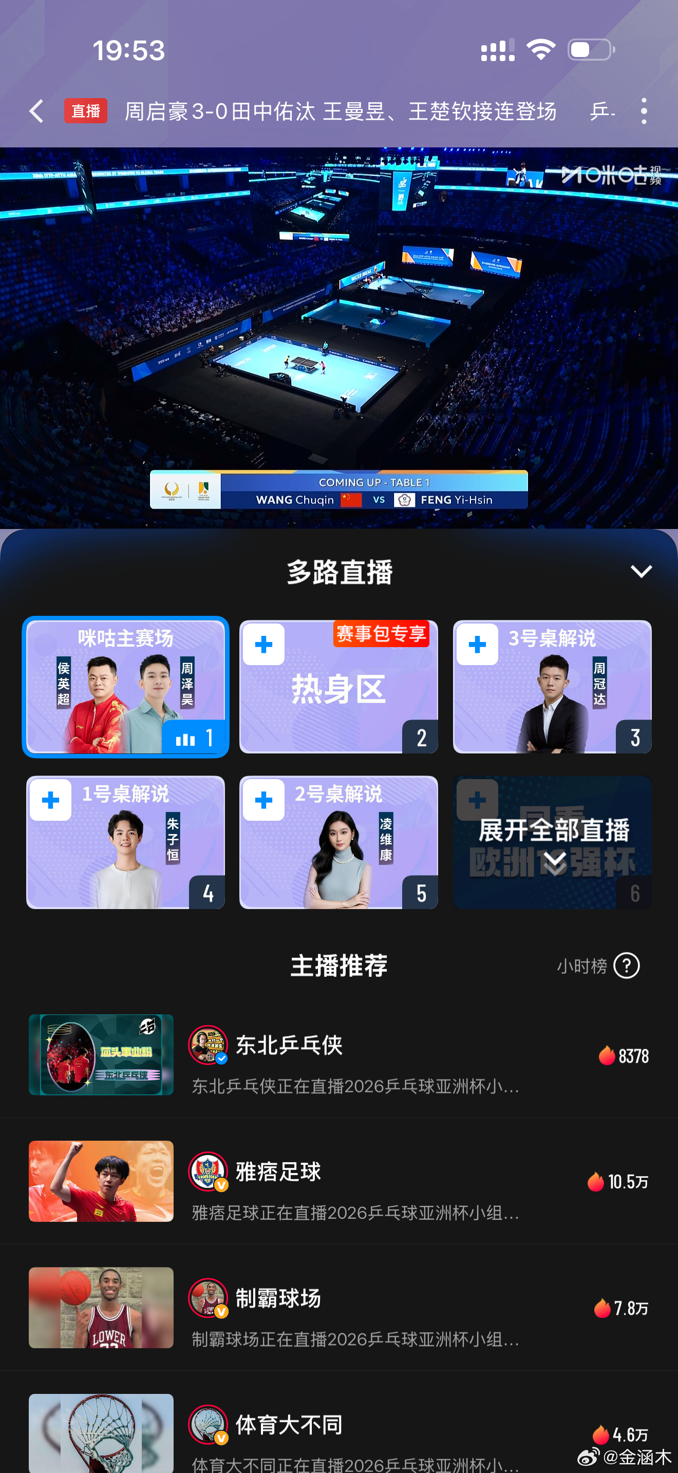 王楚钦vs冯翊新王楚钦-8， 冯翊新+5。这冯翊新我印象中打的不算差，还是有点造