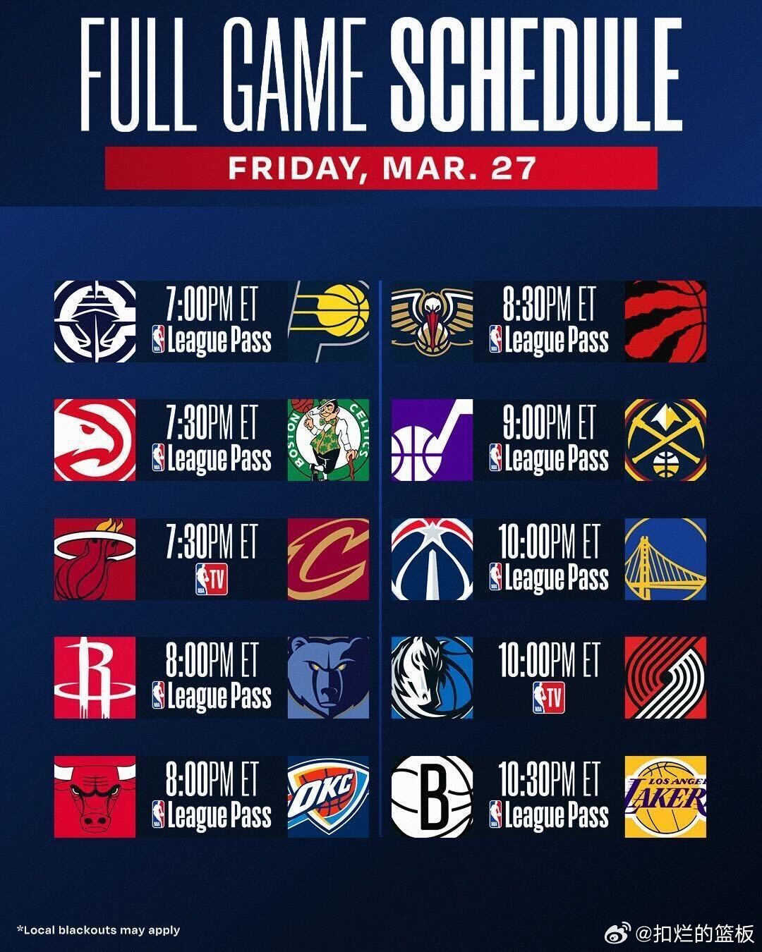 3.28 NBA赛程 多场热门比赛！回放🔗：网页链接7：00 快船vs步行者 