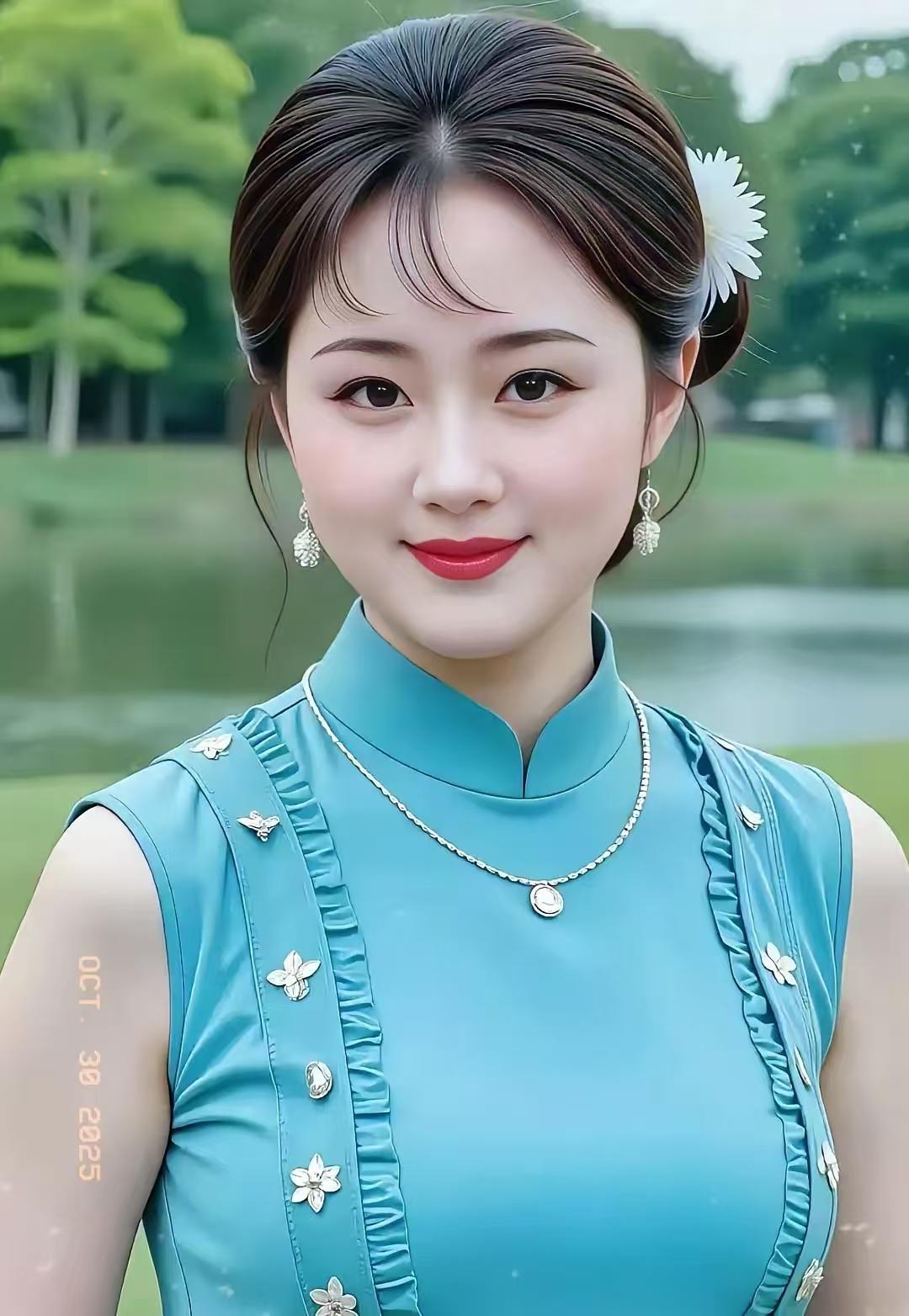 天净沙·蓝衣佳人
蓝衣轻裹玲珑，
粉腮含笑春浓，
黛眼秋波暗送。
朱唇未动，
芳