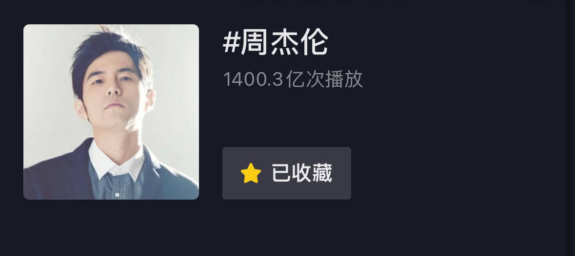 #周杰伦# 抖/音个人话题播放量突破1400亿次 ​​​