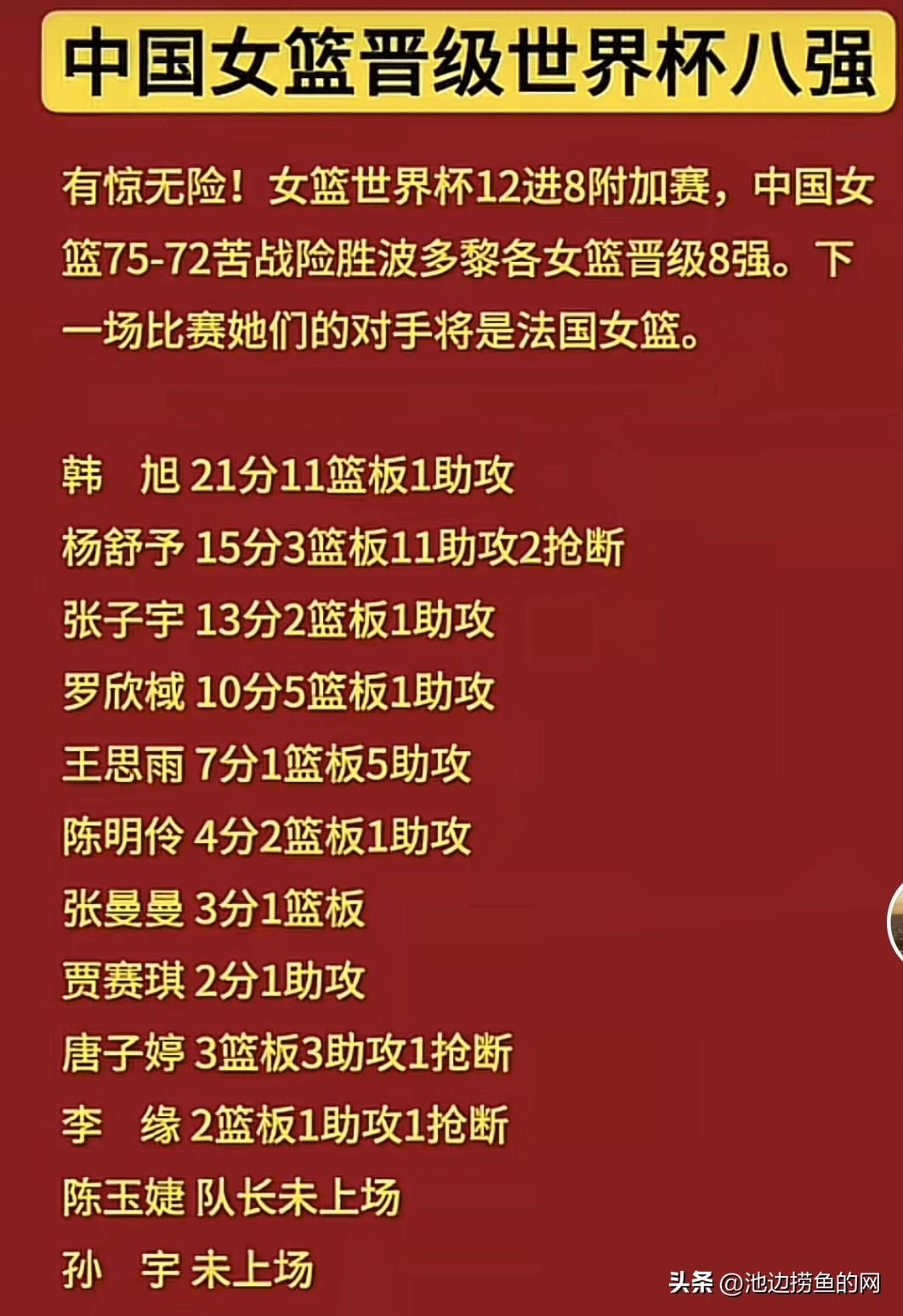 女篮虽踉跄进八强，巾国犹铿锵绽万枝。
让我们为她们的胜利欢呼吧!