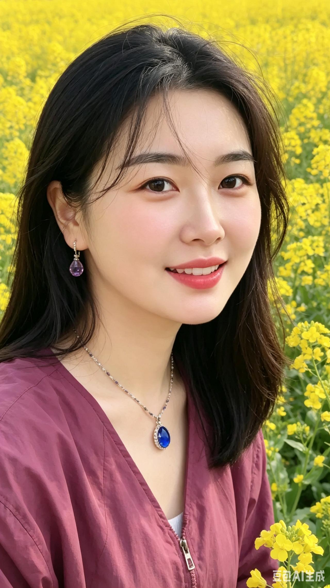 求偶寄情
眉眼含情笑意绵
温婉气质惹人怜
乌发垂肩肤似玉
明眸流盼动心田
相逢一