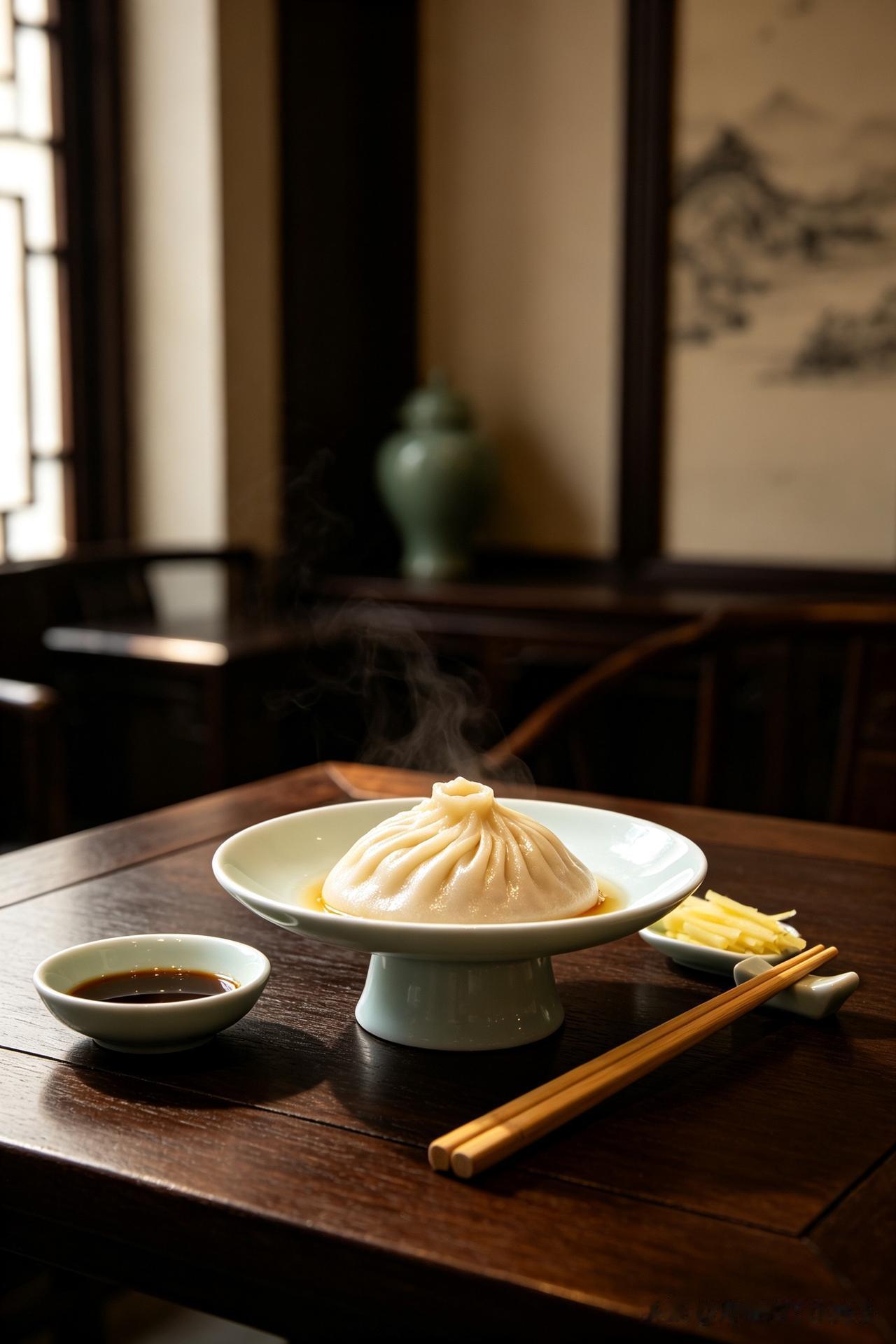 薄如蝉翼透晶莹，
蟹粉汤汁琥珀凝。
轻提慢移先吮露，
     
…………请师友